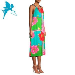 NWT TRINA TURK Silk Rose Print Halter Midi Dress